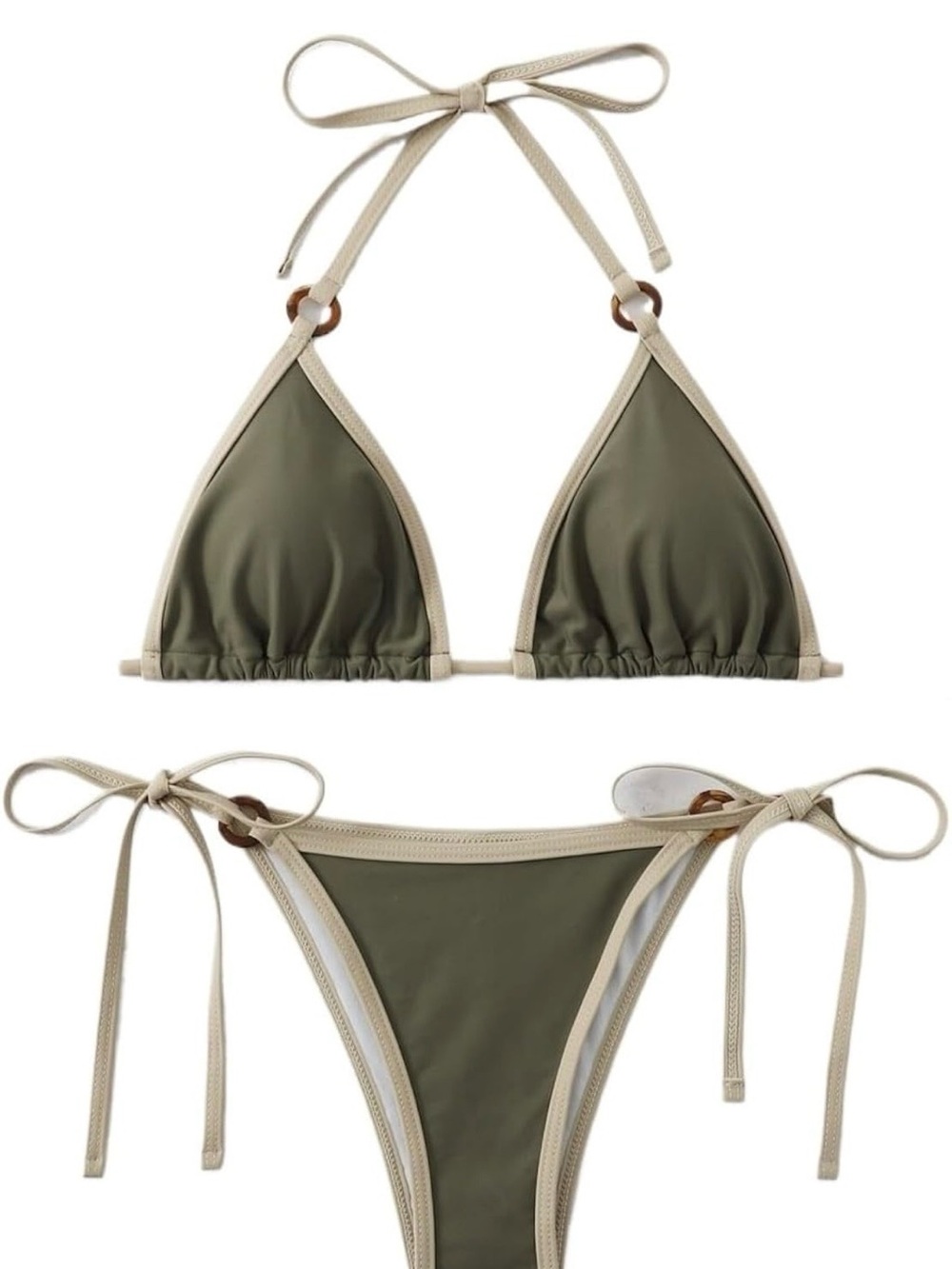 NWOT Olive Green Triangle Bikini w/ Cream Trim